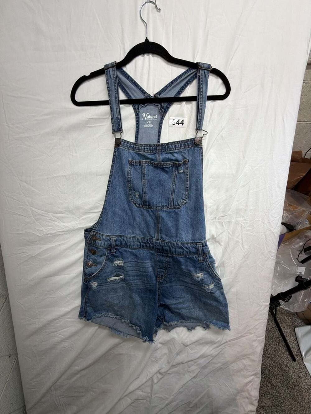 Natural Reflections Distressed Denim Short Overalls Romper Size L/G